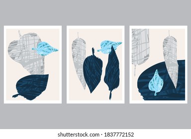 Diseño creativo de diseño minimalista de hoja pintada a mano para la decoración de paredes, diseño de portada postal o folleto. Vector EPS10.