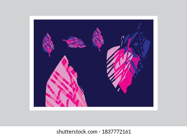 Creative design minimalistic hand-painted leaf motif for wall decoration, postcard cover design or brochure. EPS10 vector.