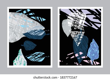 Creative design minimalistic hand-painted leaf motif for wall decoration, postcard cover design or brochure. EPS10 vector.