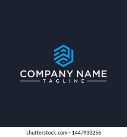 creative design outline letters AD hexagon shape