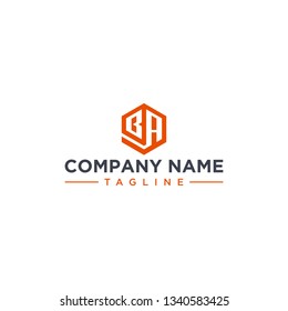 creative design outline letters BA hexagon shape