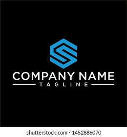 creative design outline letters CS hexagon shape