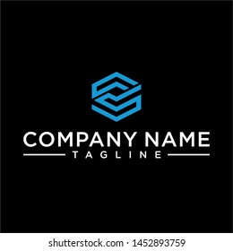 creative design outline letters CS hexagon shape