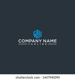 creative design outline letters DW hexagon shape