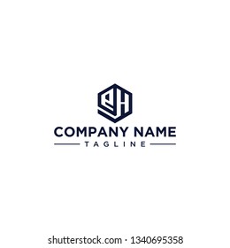 creative design outline letters EH hexagon shape