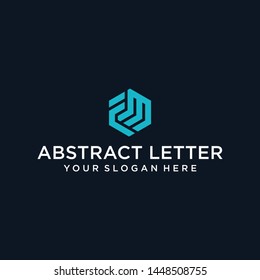 creative design outline letters FM hexagon shape