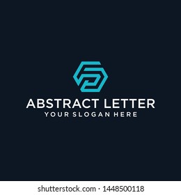 creative design outline letters FP hexagon shape