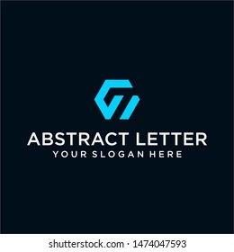creative design outline letters GT hexagon shape