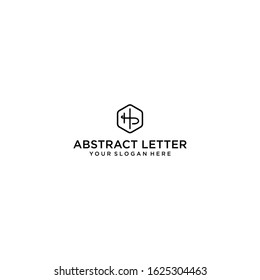 creative design outline letters HP hexagon shape