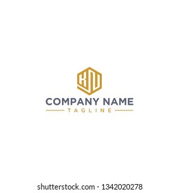creative design outline letters KN hexagon shape