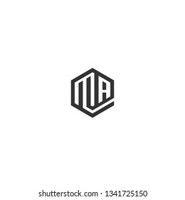 creative design outline letters MA hexagon shape