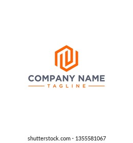 creative design outline letters MU or MJ hexagon shape