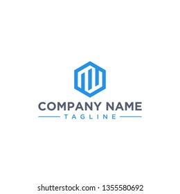 creative design outline letters MW hexagon shape