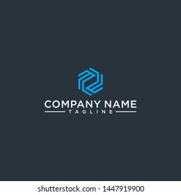 creative design outline letters MW hexagon shape