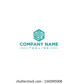 creative design outline letters NE hexagon shape