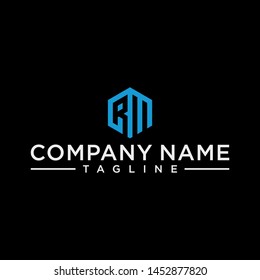 creative design outline letters RM hexagon shape