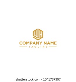 creative design outline letters WH hexagon shape