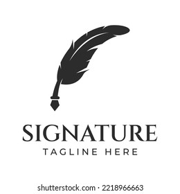 Creative design of pen logo with hipster quill for author or author, signature.