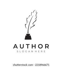 Creative design of pen logo with hipster quill for author or author, signature.