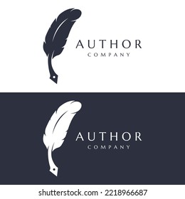 Creative design of pen logo with hipster quill for author or author, signature.