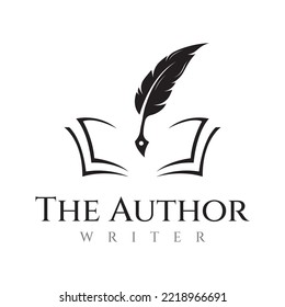 Creative design of pen logo with hipster quill for author or author, signature.