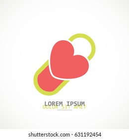 Creative design pill with red heart inside logo for pharmacy company