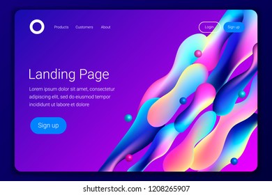 Creative design with plastic shapes. Modern style abstraction background. Abstract background of liquid colorful shapes. Fluid shapes composition. Futuristic design. Landing page template. Vector.