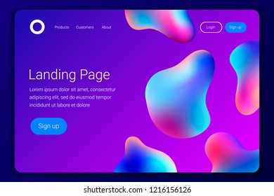 Creative design with plastic shapes. Modern style abstraction background. Abstract background of liquid colorful shapes. Fluid shapes composition. Futuristic design. Landing page template. Vector.