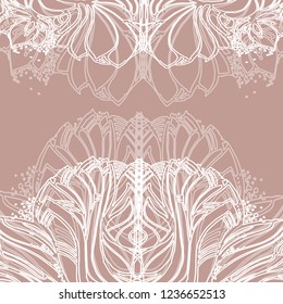 creative design of postcard, invitation, banner, website, etc., with a white linear pattern on a beige background, hand drawing, vector design