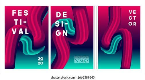  Creative design poster abstract gradient set template. 3D shapes vector illustration