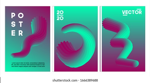  Creative design poster abstract gradient set template. 3D shapes vector illustration