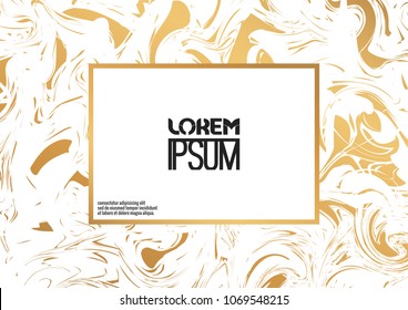 Creative design poster with abstract marble pattern. Gold and white colors. Hand drawn vector background. Colorful fluid for poster, invitation, cover.