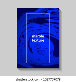 Creative design poster with marbling. Modern marble texture. Paint splash. Blue fluid for poster, invitation, cover. Vector illustration.