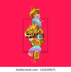 Creative design poster, minimal art trendy vector illustration. Abstract background with shapes 3d. Pattern with geometric figures. Realistic isometric elements of design.