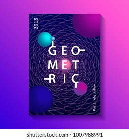 Creative design poster. Music trendy style abstraction background. Abstract gradient lines with liquid color ball. Dark blue background. Vector illustration.