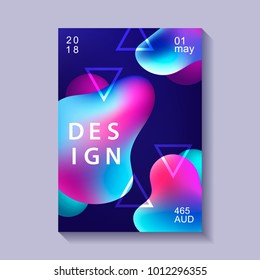Creative design poster with plastic colorful shapes. Modern style abstraction. Abstract background of liquid color shapes. Fluid shapes composition. Futuristic design cover. Vector illustration.