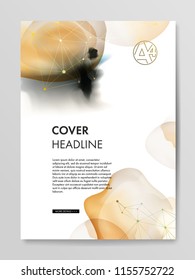 Creative design poster with smooth watercolor spots and geometric shapes. Abstract background. A4 size. Eps10 vector