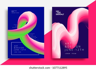 Creative design posters with flow art shapes. Liquid wave backgrounds for flyer, cover, brochure. Vector template