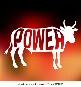 Creative design of power inside bull silhouette isolated black on background. Vector illustration