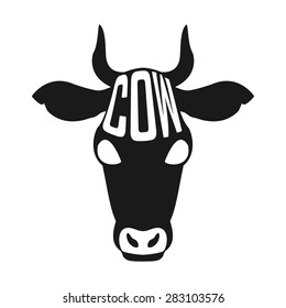 Creative design of power inside cow silhouette isolated black on white background. Vector illustration