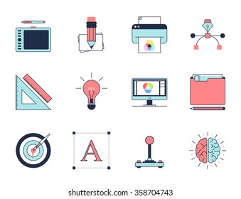 Creative design process icons. Line vector Modern Flat design icon set. Concepts and design elements for mobile and web applications