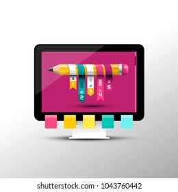 Creative Design Projet. Infographic Template on Computer Monitor. Creativity Vector Symbol.
