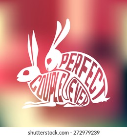Creative design of rabbits inside silhouette isolated blur background. Vector illustration