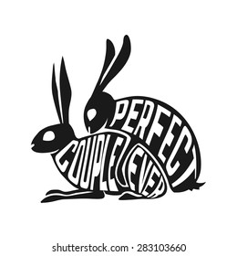 Creative design of rabbits inside silhouette isolated black on white background. Vector illustration
