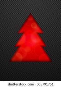 Creative design. Red Christmas tree cut in black background. Vector illustration.