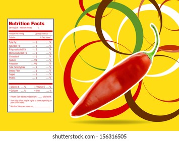 Creative Design for Red hot chili  with Nutrition facts  label.