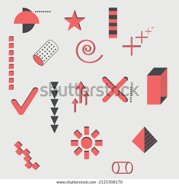 Creative design of retro signs of various shapes
in the style of the 80s or 90s. Rectangles, download buttons,
arrows, stars, pyramids, checkmarks, dot arcs. Stylish design for
your website in
vintage
