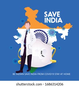 Creative design of SAVE INDIA from
 Covid-19 stay at home