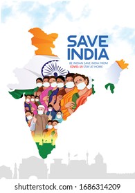 Creative design of SAVE INDIA from
 Covid-19 stay at home