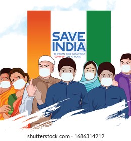 Creative design of SAVE INDIA from
 Covid-19 stay at home